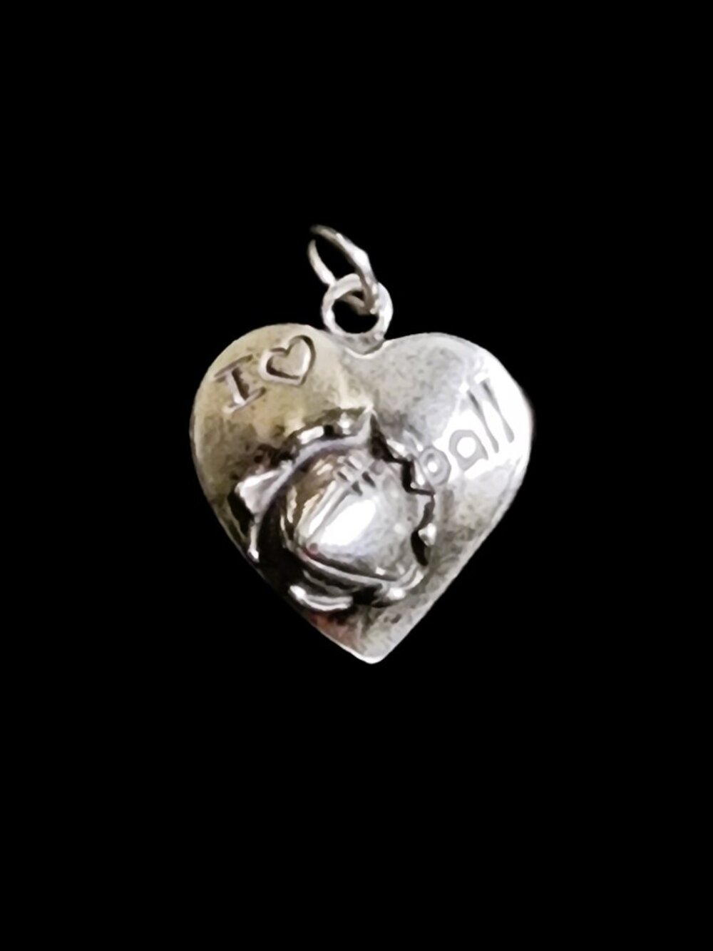 Vintage 80s 925 Sterling Silver 3D "I ♡ Football" Heart Charm Pendant 3.3g